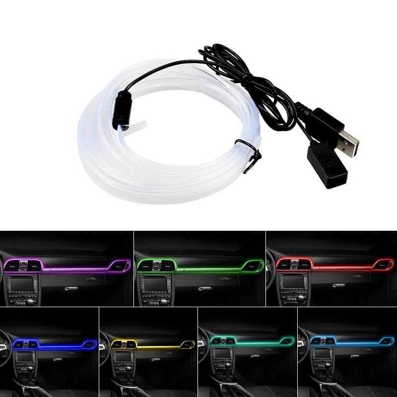 Fir RGB lumina ambientala auto mufa USB, multicolor 7 culori, 2m si 3m