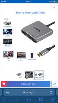 Adaptor USB-C la HDMI 4K dual, MOKiN, SST/MST, Gri
