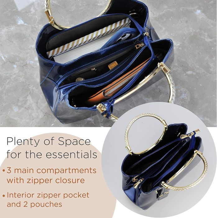 Geanta de mana pentru umar femei Satchel Charm Glossy Metal Grip