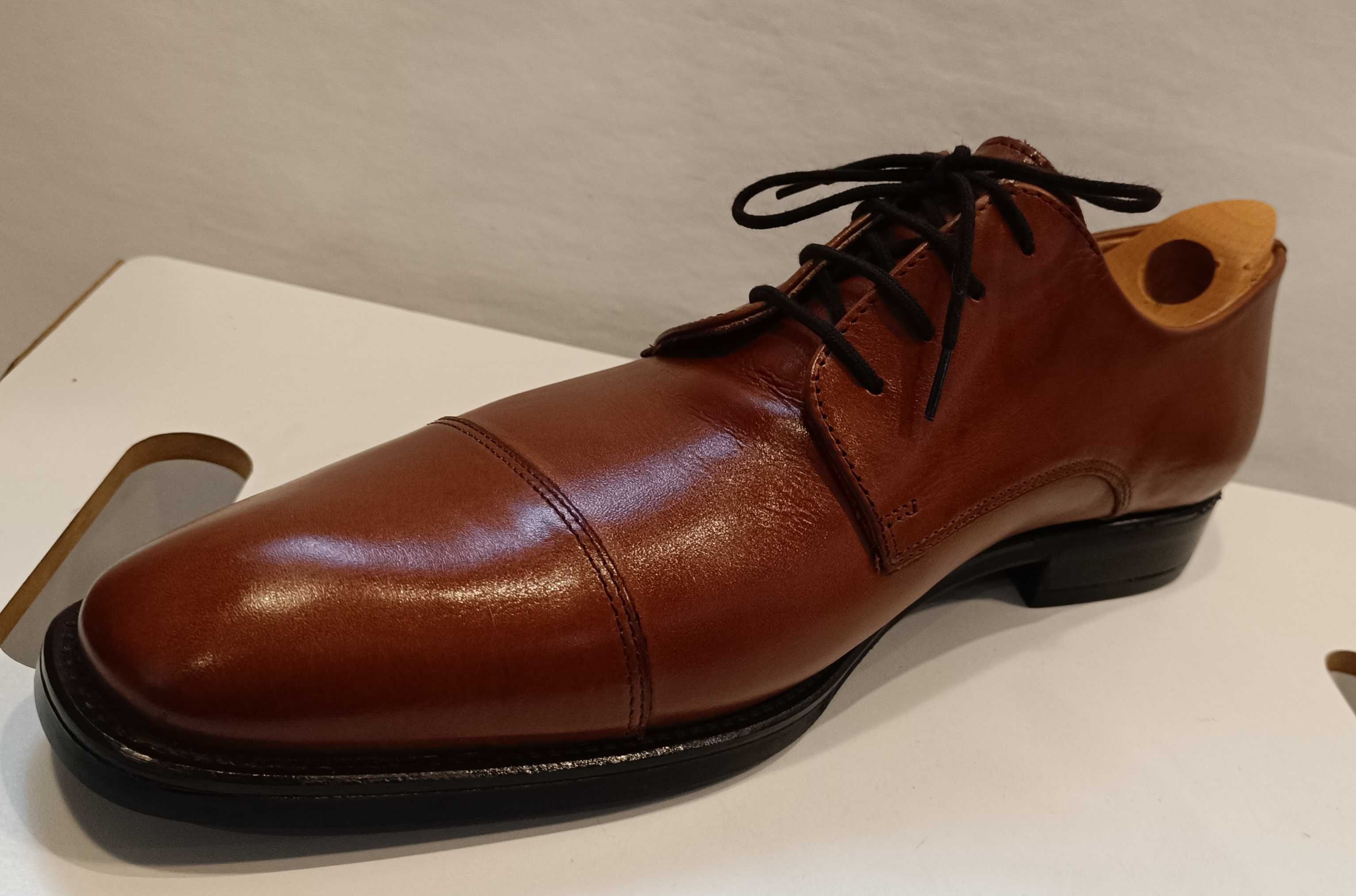 Pantofi derby 46.5 47 cap toe Lav. Artigianale NOI piele naturala moal