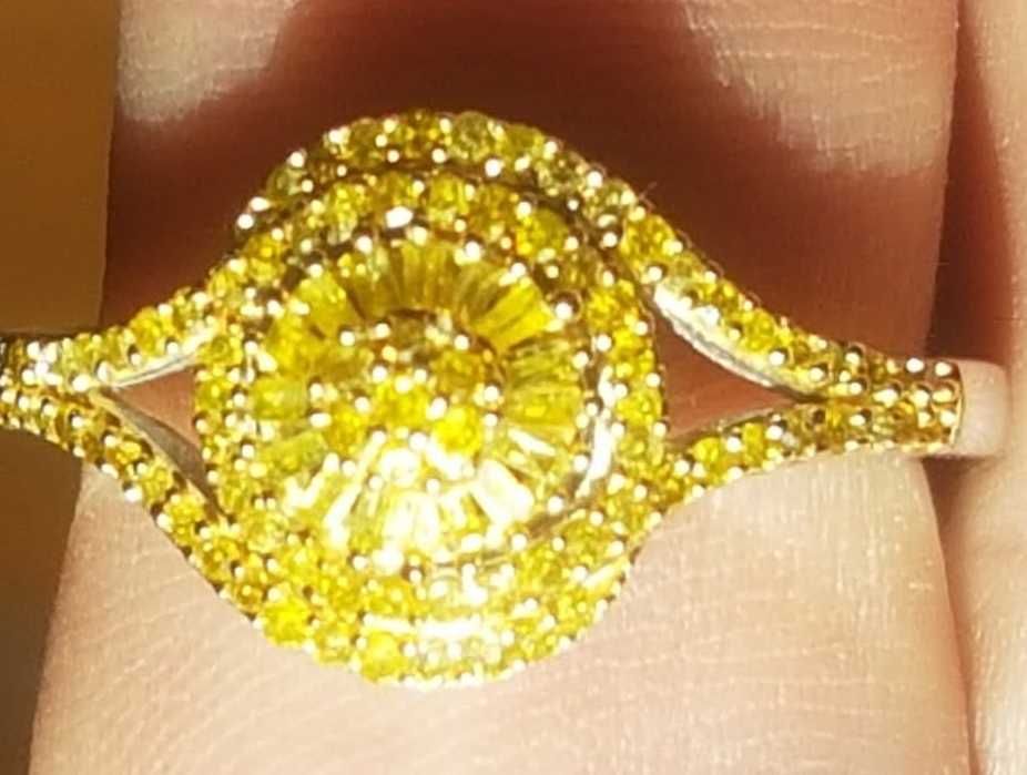 Сребърен пръстен с естествени жълти диаманти СЕРТИФИКАТ