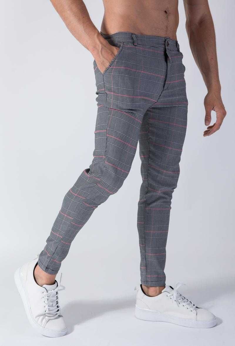 Pantaloni barbati casual, carouri, viscoza, Gri