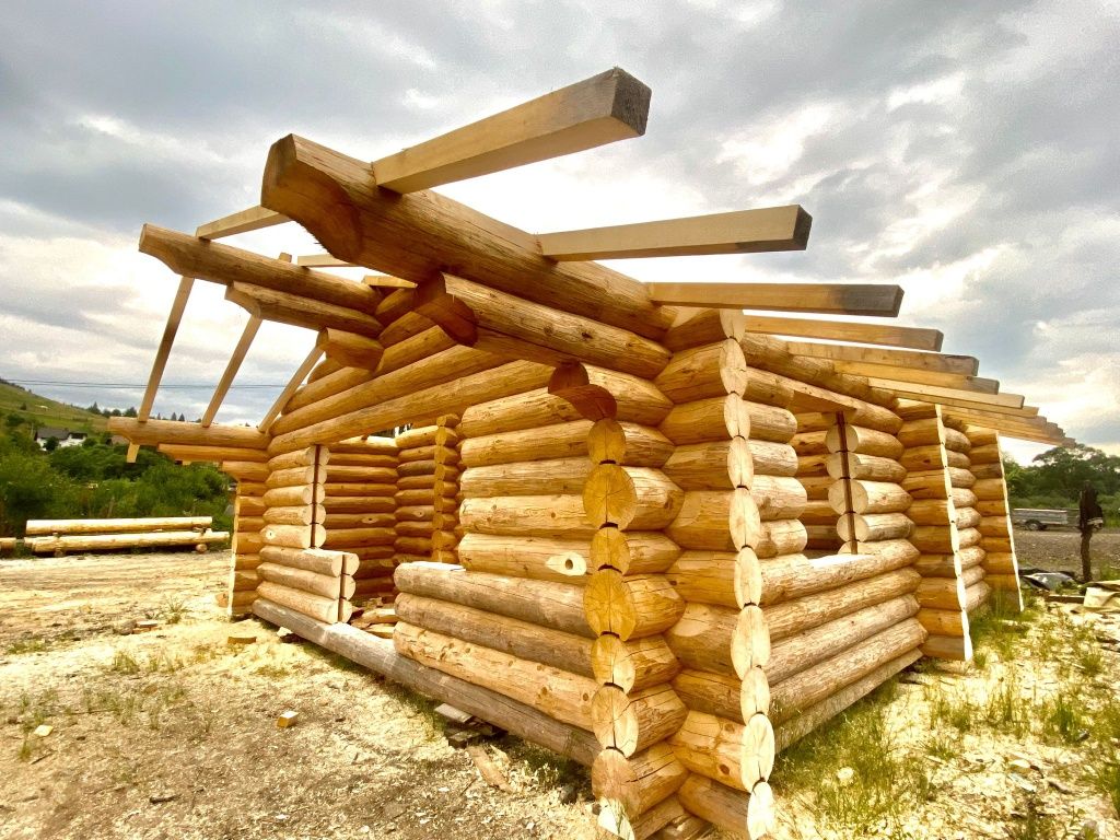 Case cabane lemn rotund (bușteni)