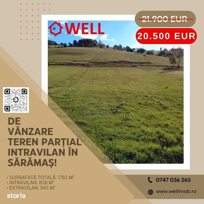 De vânzare teren parțial intravilan în Sărămaș!