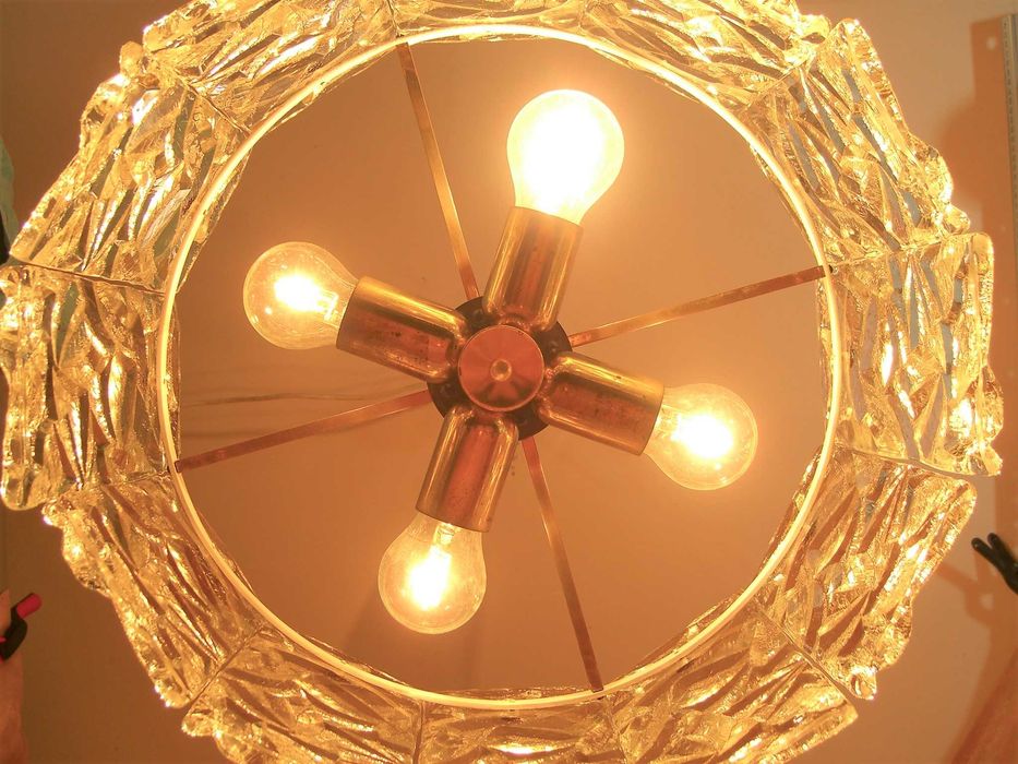 Lustra Art Deco Mid Century Modern, Doria, cristal alama unica vintage
