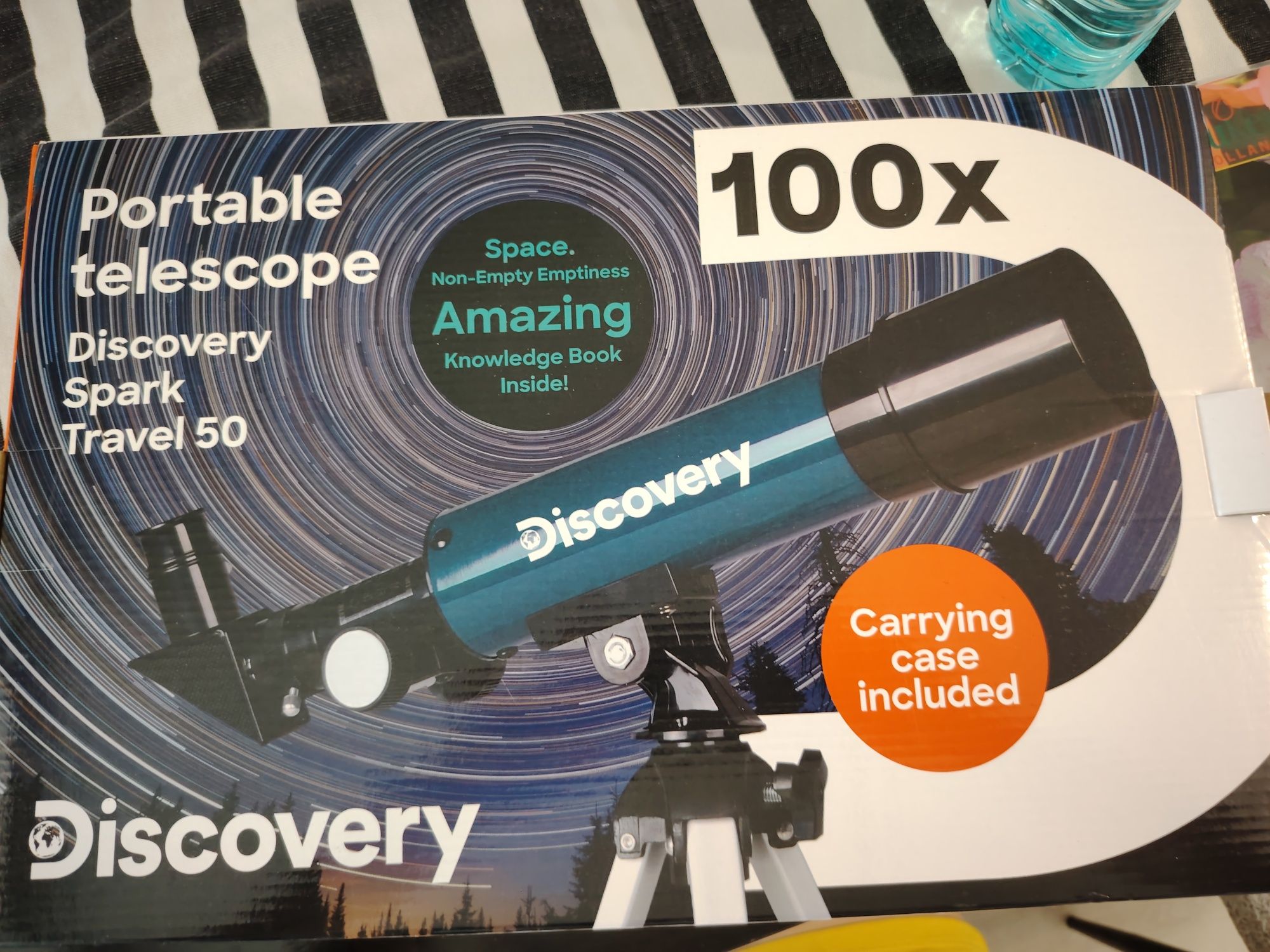 Телескоп Discovery - Spark Travel 50, с книга, черен/син