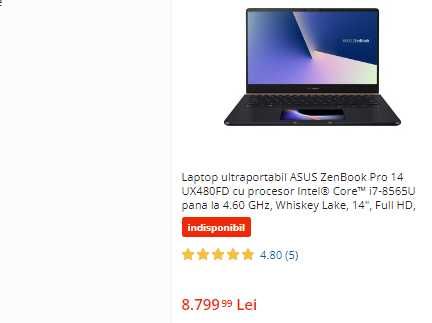 laptop Asus zenbook i7 -8565, ram 16GB ,video nvidia gtx, Dual display