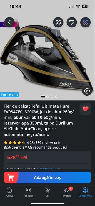 Fier de calcat Tefal Ultimate Pure 3200W-nou, fara ambalaj original