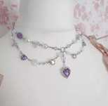 Colier argint 925 inimi mov pietre quartz y2k tip Swarovski Pandora