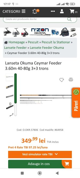 Vând feeder Okuma Ceymar 40-80 g