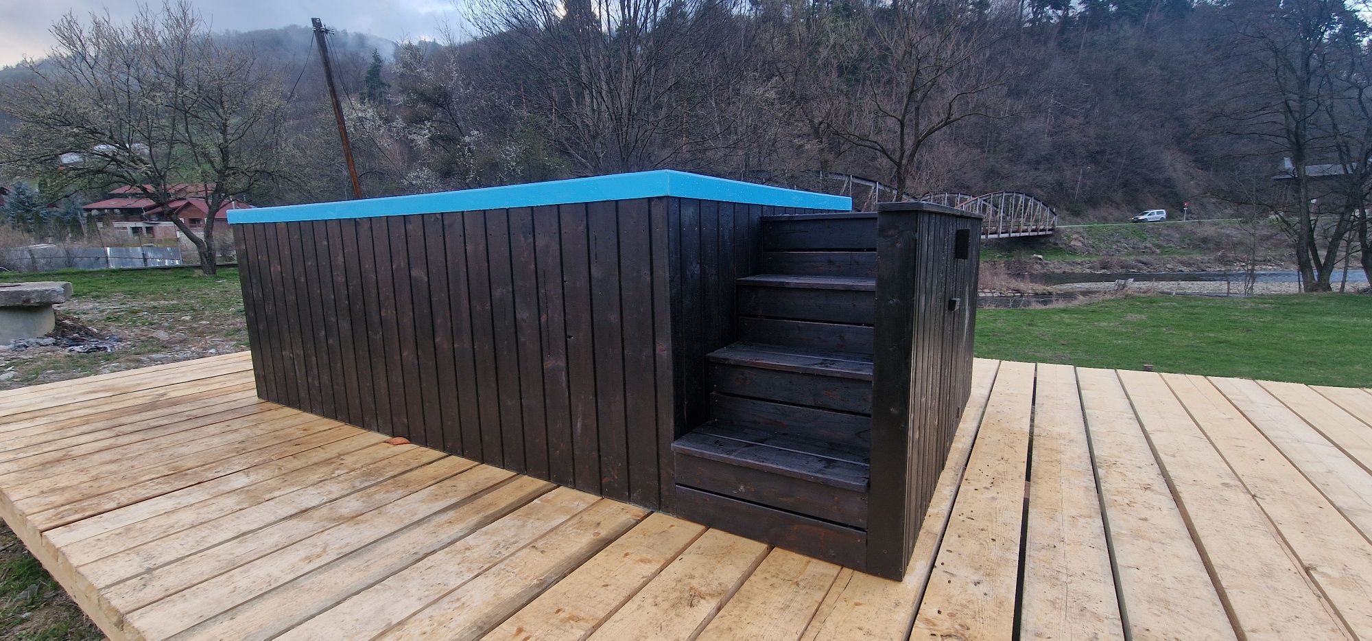 Piscina polipropilena ciubar, izolatie, lambriu lemn, tratat, jacuzzi