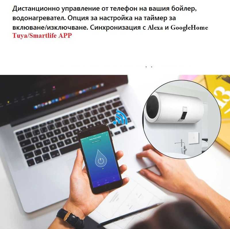 WiFi безжично управляем ключ за бойлер 4000w TUYA - Smartlife