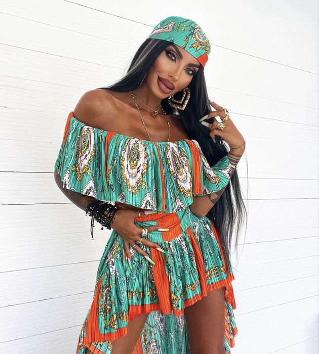 Compleu 3 piese (bluza fusta si turban) by JDR