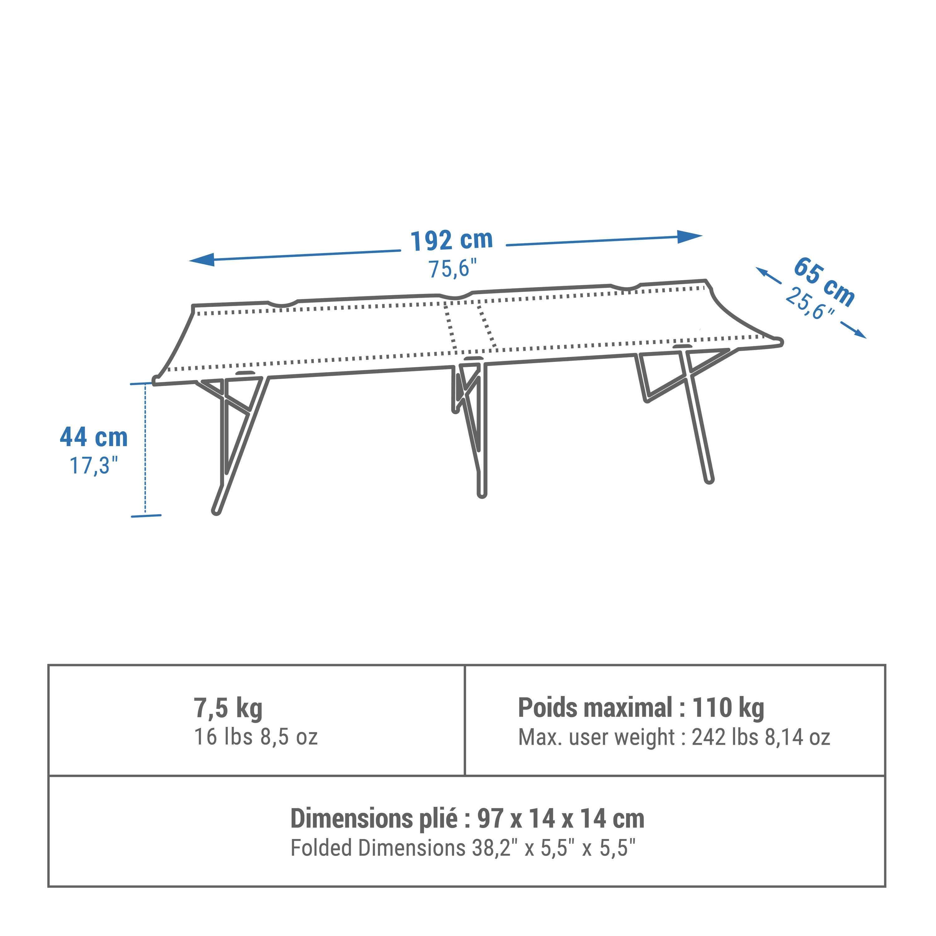 Pat camping Second Decathlon 65 cm lat, 1 persoană