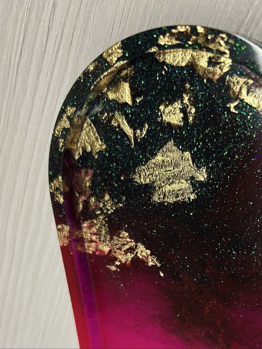 Tava decor din rasina cu foita de aur