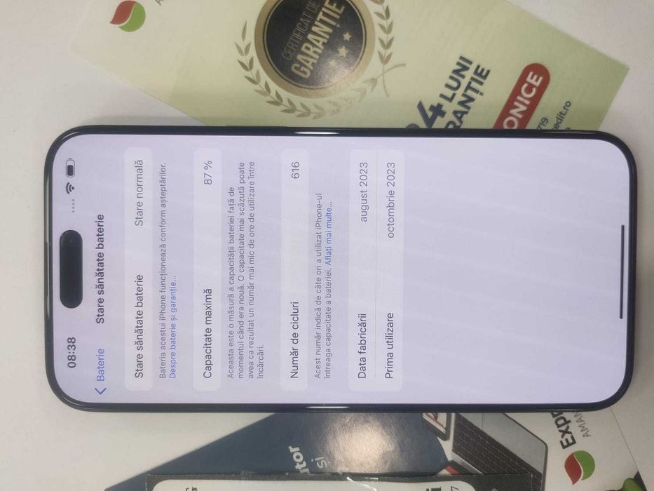 Iphone 15 Pro Max 256Gb 87% Bateria (AG27 Gara2 b47224) Garantie 2 ani