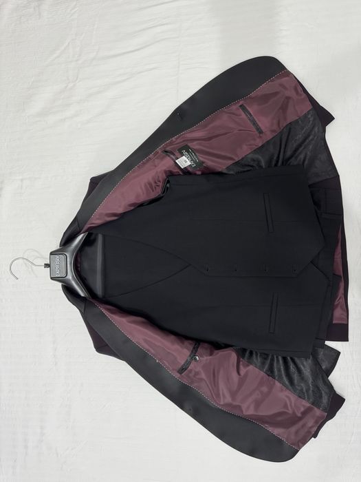 Costum bărbați Expresiv 50 negru/visiniu 3 piese, slim