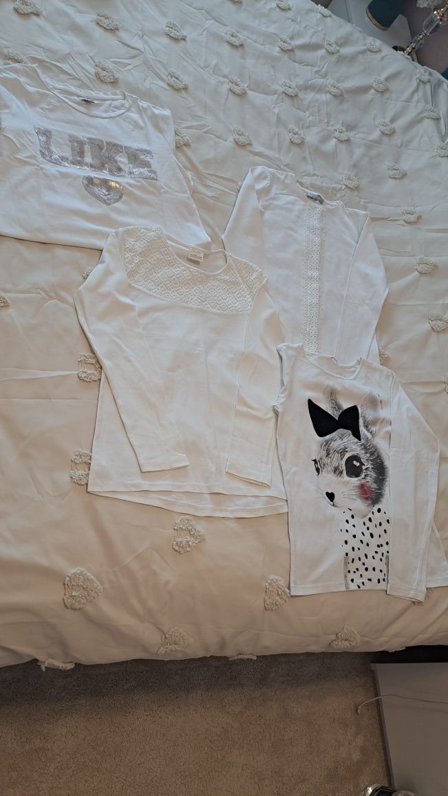 Bluze Tricouri cu maneca luna fetite 146 152 albe pt scoala zara H&M