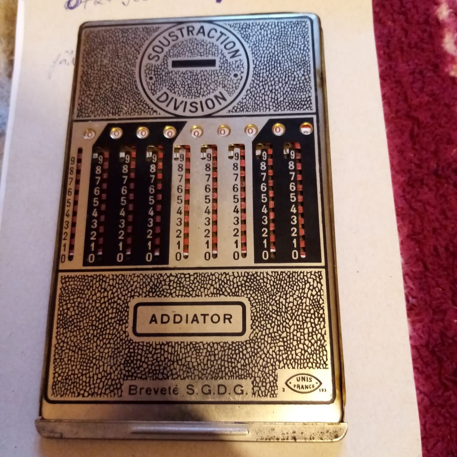 Calculator Addiator Brevete SGDG Unis France 1930