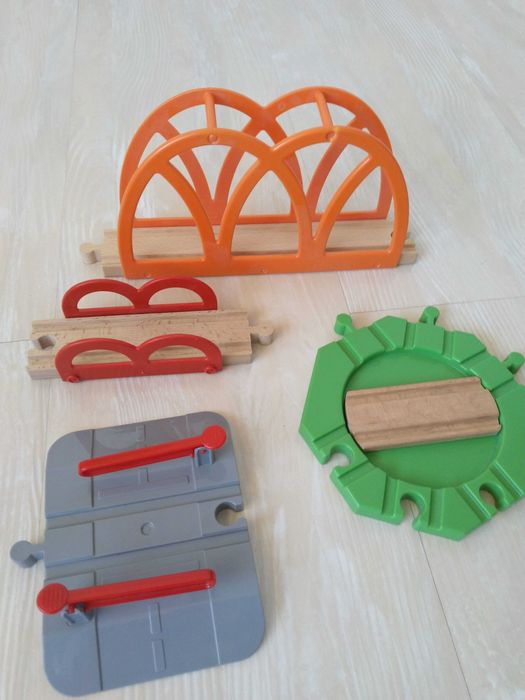 Macazuri, poduri, piese lemn circuit cale ferată, 25 bucăți