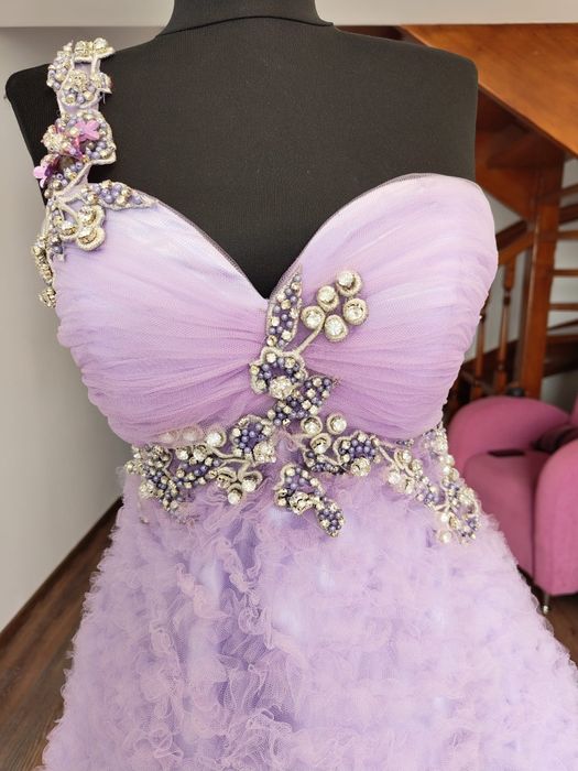 Rochie lila cu aplicatii, brand Cristalini marimea Xs