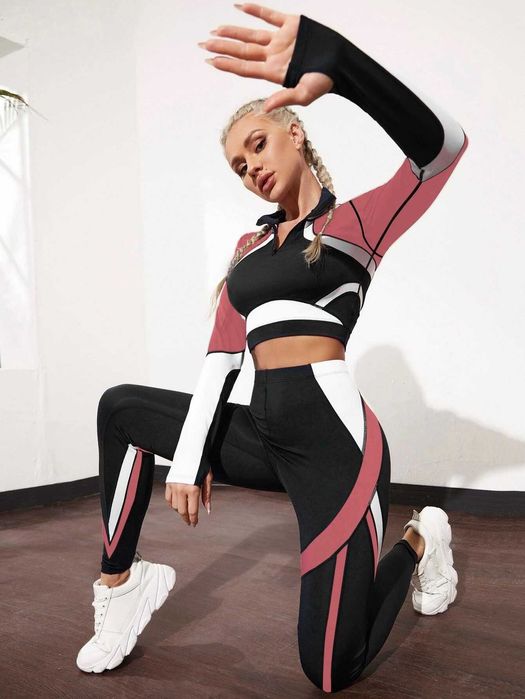 PROMOTIE! Compleu sport, colanti si top maneca lunga, fitness