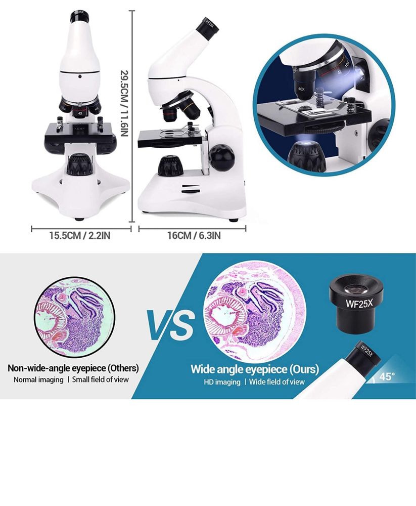 Microscop USCAMEL 40X-2000X pentru copii, studenți adulți