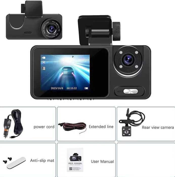Видеорегистратор DVR тройна камера за автомобил Full HD 1080P- №3838