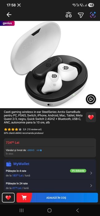 Casti gaming wireless in-ear SteelSeries Arctis GameBuds