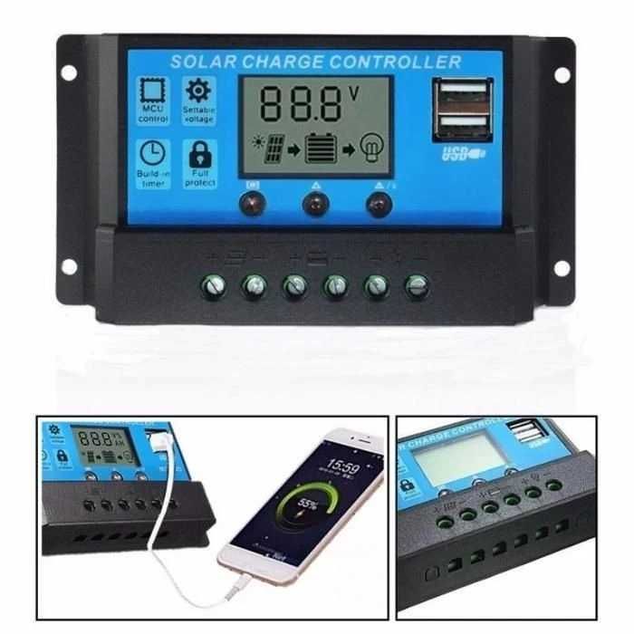 Regulator Controler Solar PWM 10A 20A 30A 60A 12V24V, 2 X USB Si LCD