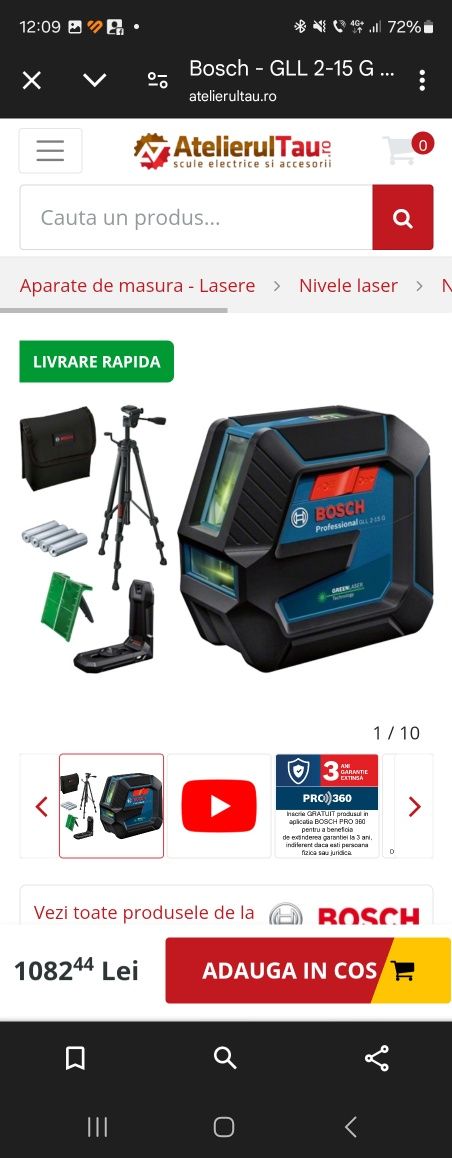 Nivela laser cu trepied bosch GLL 2-15 G+BT 150