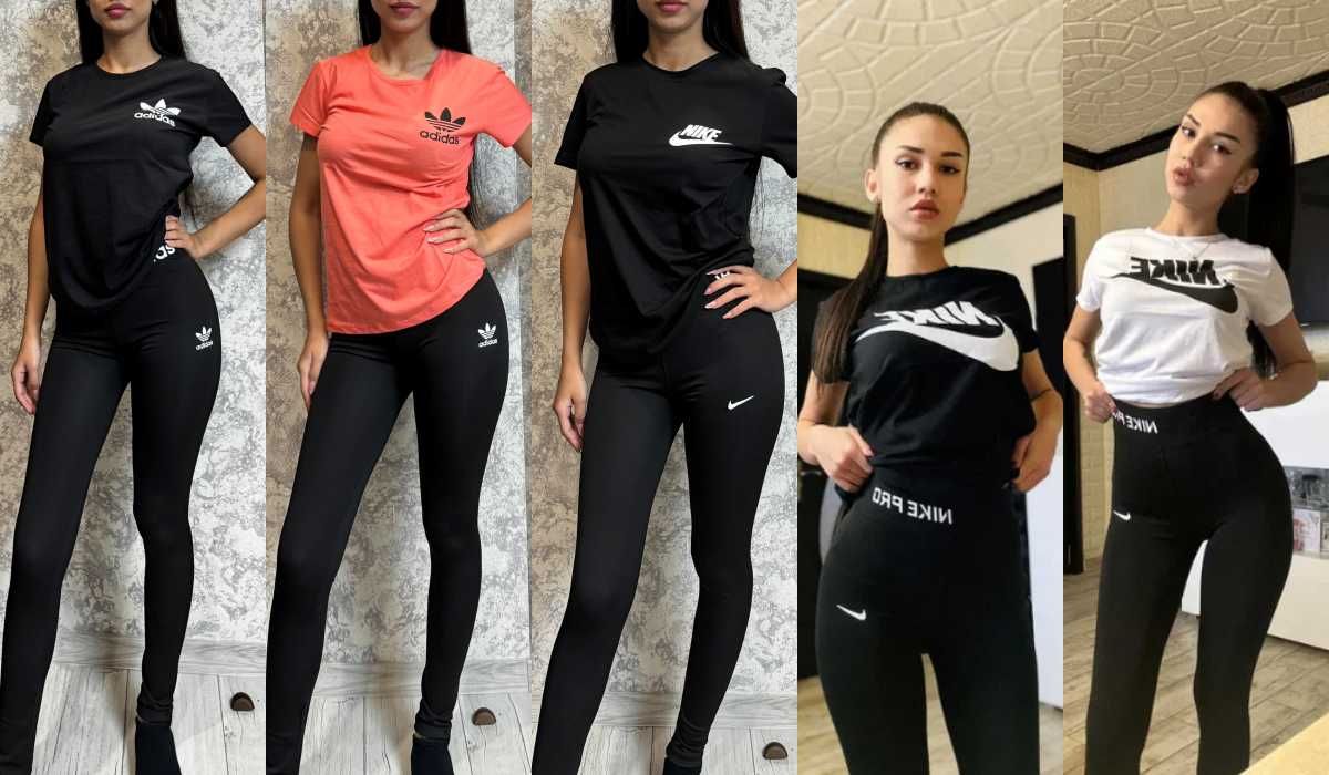 Дамски екипи с дълъг/къс клин Nike и Adidas с черна и бяла тениска