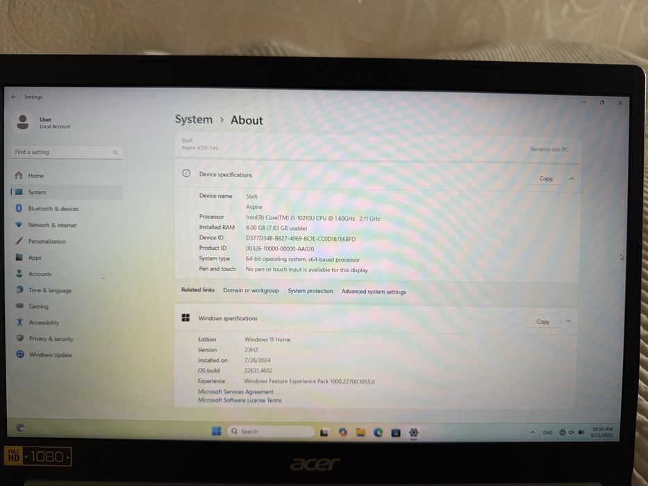 Acer Aspire A515, Intel i5, 8GB RAM, GeForce MX250 2GB, 500GB SSD
