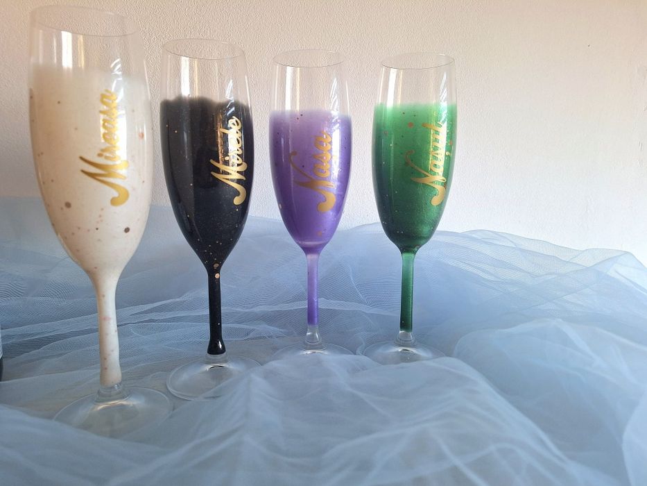 Set 4 pahare nunta din rasina epoxy