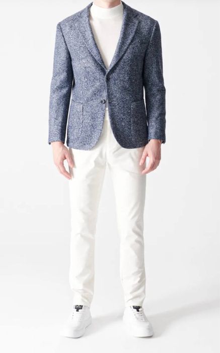 Avva Мужская темно-синяя однотонная приталенная пиджак