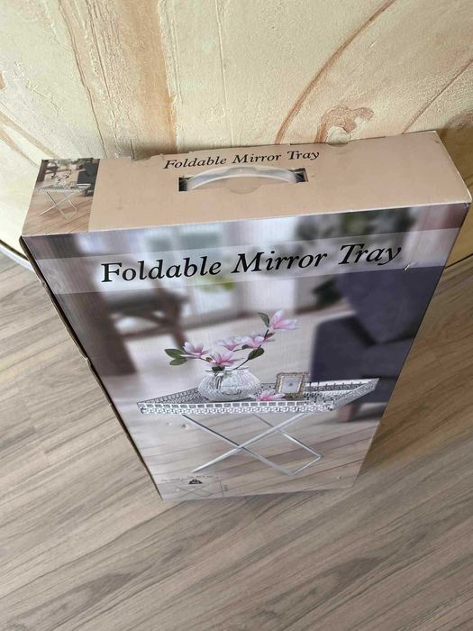 Сгъваема, огледална маса за кафе , сребриста малка помощна масичка