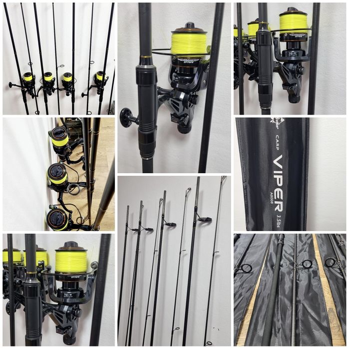 SET 4 Lansete Crap FL VIPER 3.90m 3.5 LBS + 4 Mulinete AVIATOR DP70
