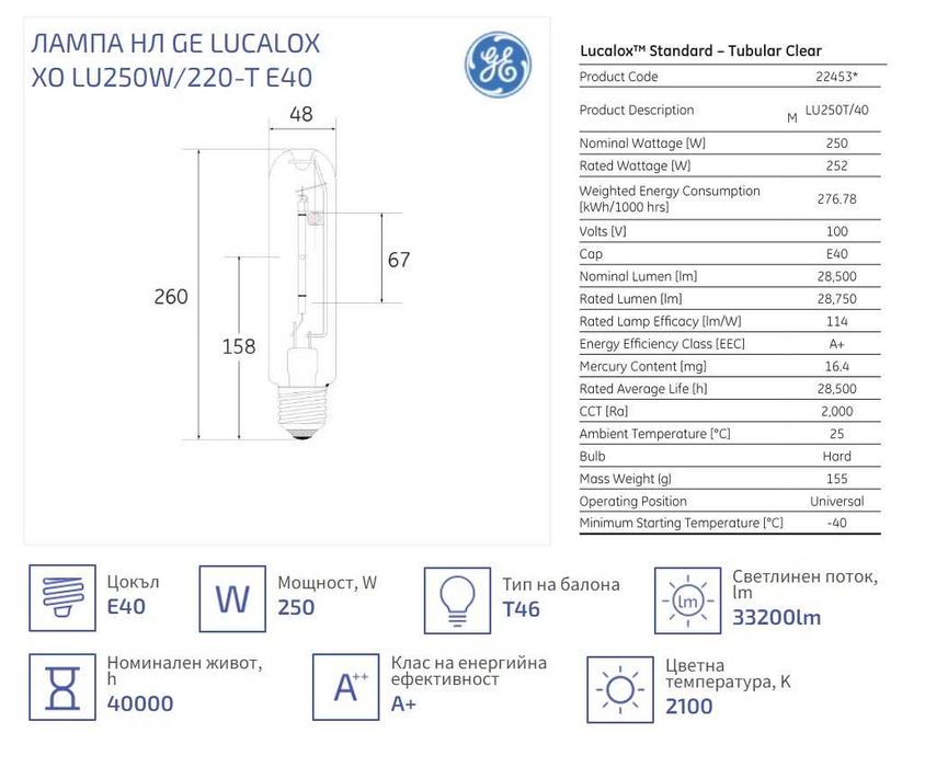 Промишлен осветител 250w/400w (лампа за хале)