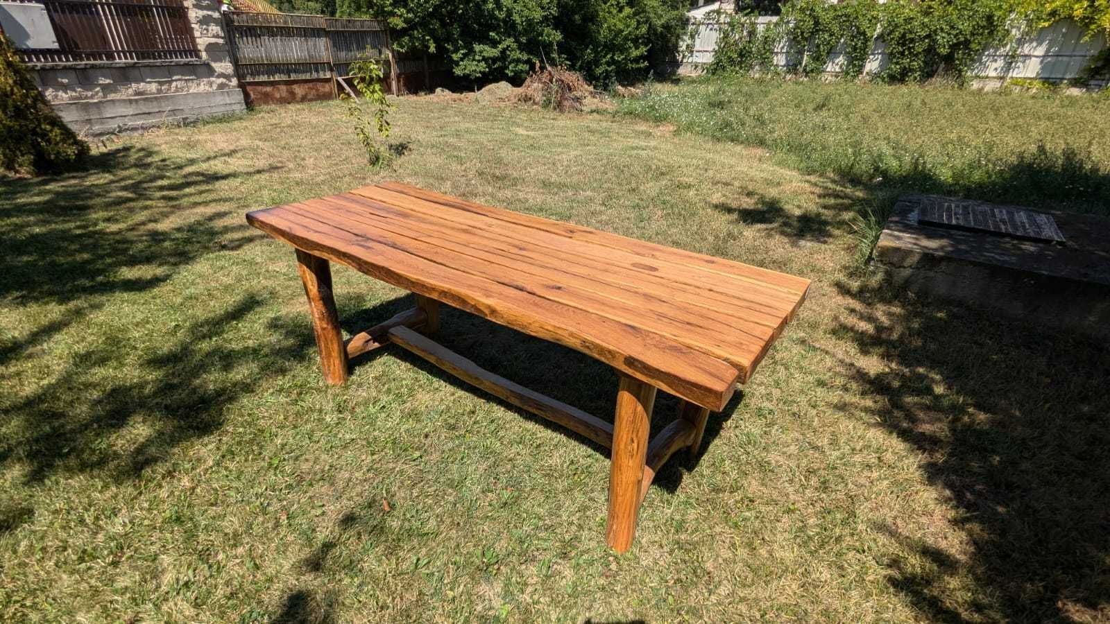 Set masa si 2 banci din lemn masiv, pentru gradina
