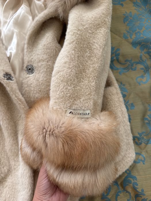 Пончо палто Алкантара Alcantara s размер естествен косъм лисица
