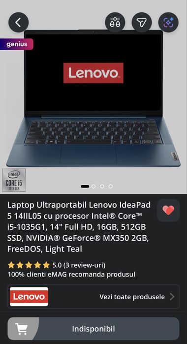 Vand laptop Lenovo intel i5, 16gb ram, 512gb ssd