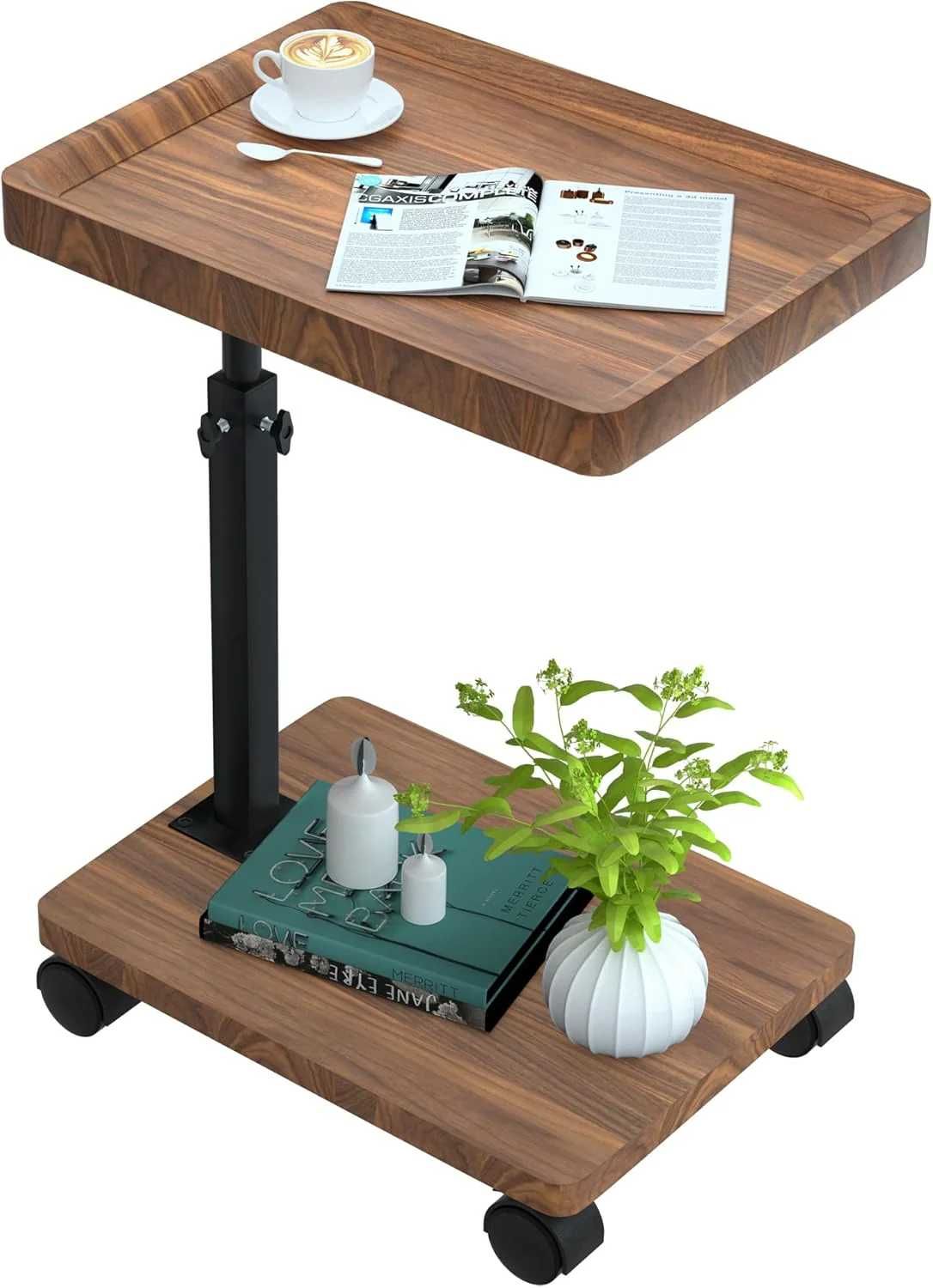 Masuta portabila pentru cafea, 2 blaturi MDF, inaltime ajustabila