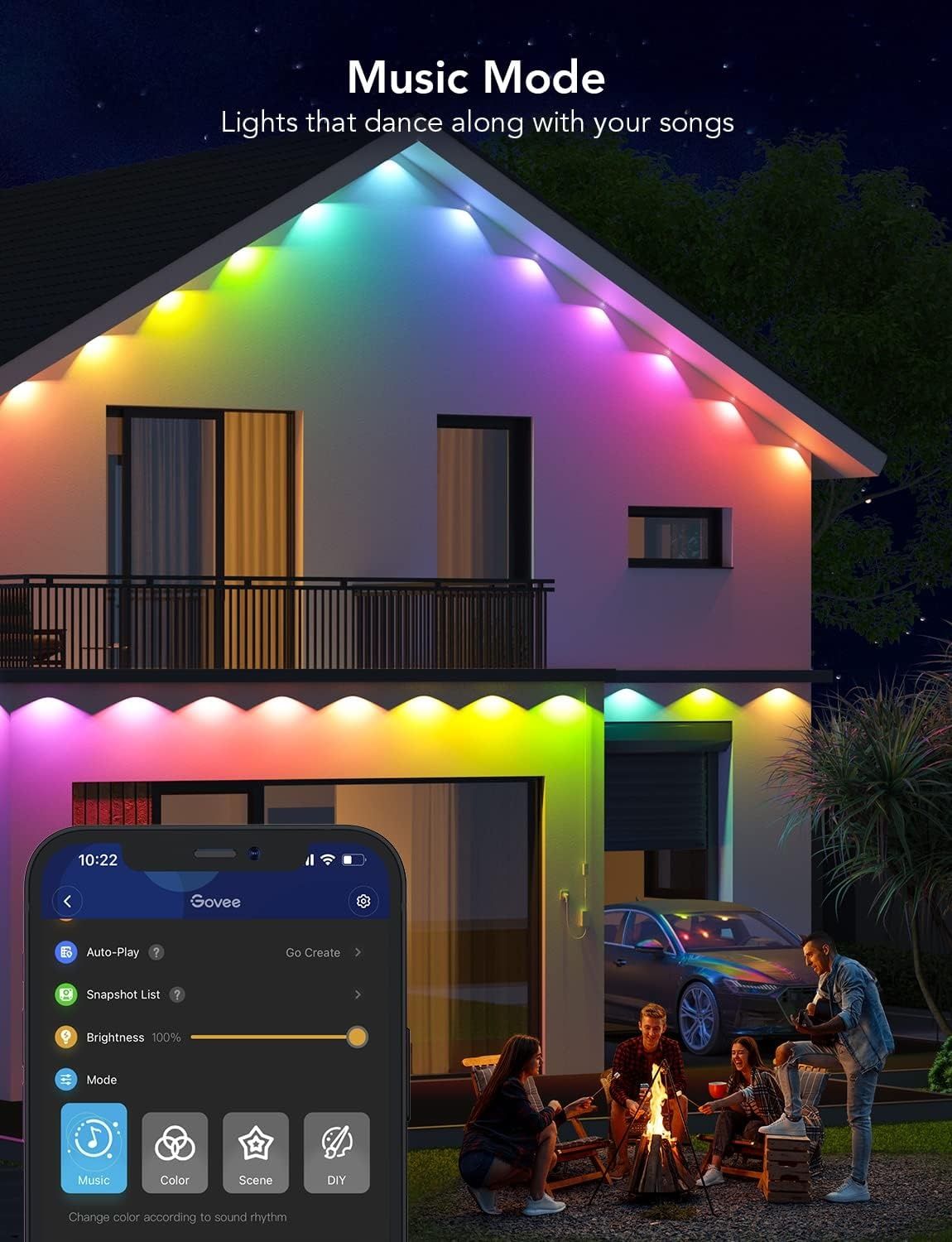 Govee Outdoor String Lights 45 метра RGBIC смарт външни лед светлини