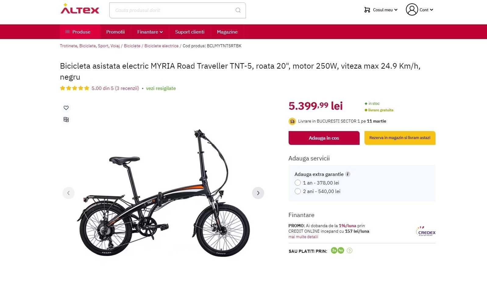Bicicleta asistata electric MYRIA Road Traveller TNT-5, 20 inch, negru