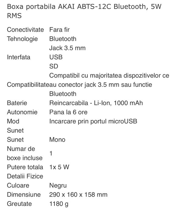 Boxa akai cu bluetooth