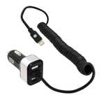 Incarcator auto Carpoint cu cablu conector hibrid MicroUSB MFi Dock 8pin, 2x iesiri USB 2.0, 5.8A, 12V/ 24V, lungime 150cm