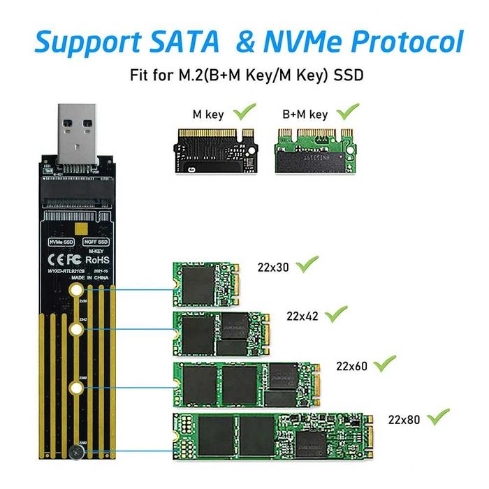Adaptor SSD dual protocol M.2 NVMe / M.2 NGFF la USB 3.0 pt PC, laptop