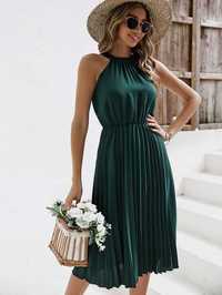 Rochie midi pliuri verde smarald