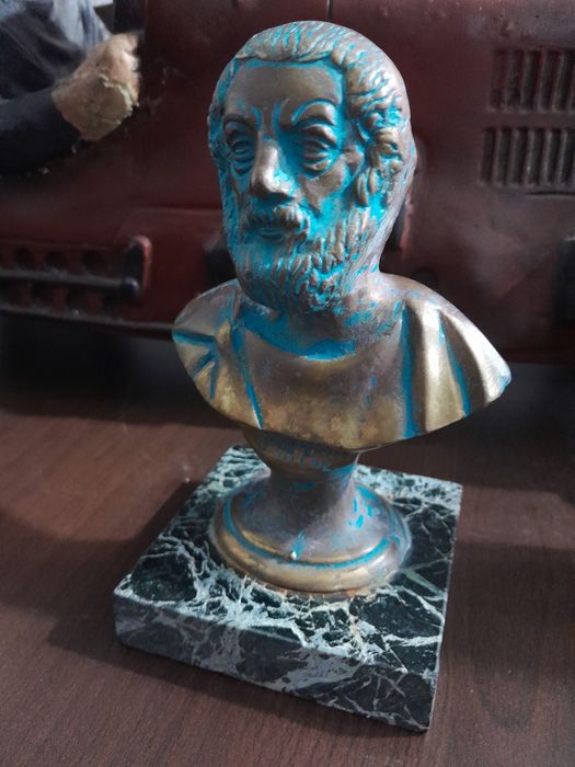 Homer, statueta veche din bronz pe soclu din marmura,  h 16 cm