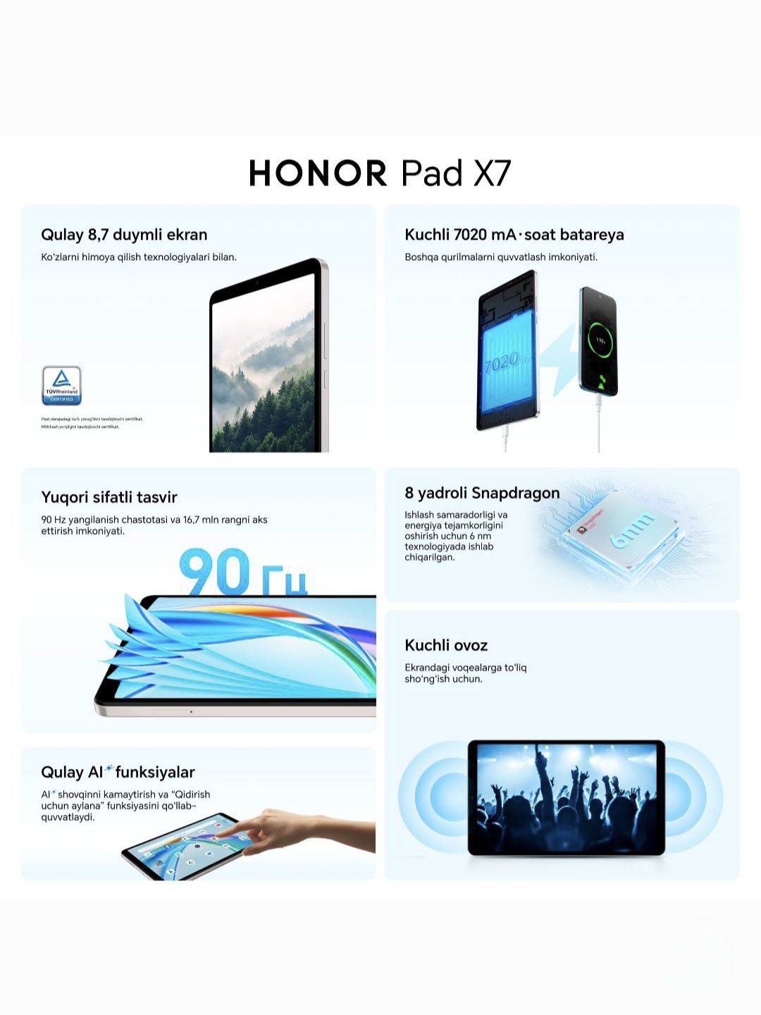 Планшет, Honor Pad X7 WiFi 2025 New Super Skidka+Garantiya+Dastavka